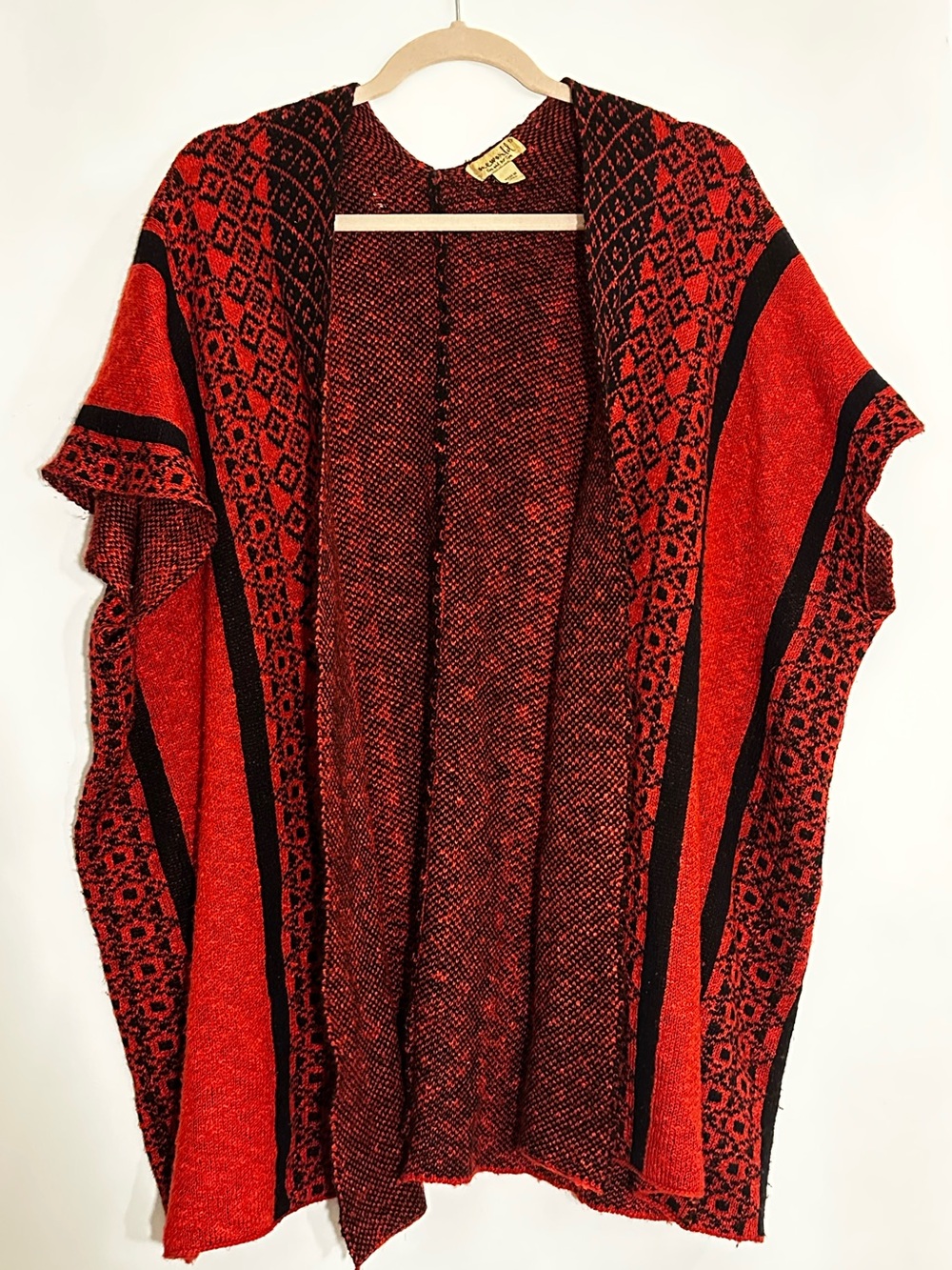 One World Red and Black Patterned Open Front Cardigan